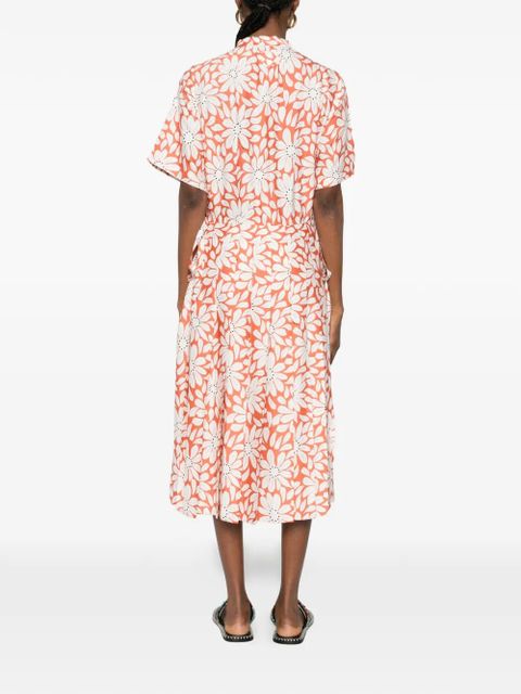 Prada floral-pattern midi dress - Orange