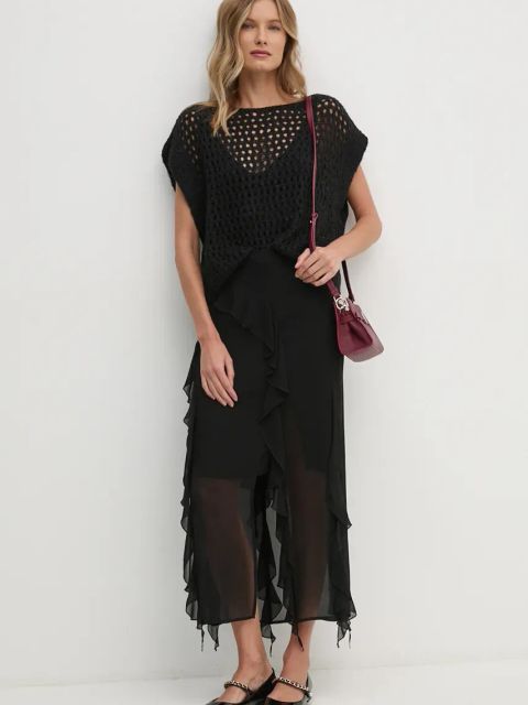 Sisley spódnica kolor czarny maxi rozkloszowana 4T2VL002I