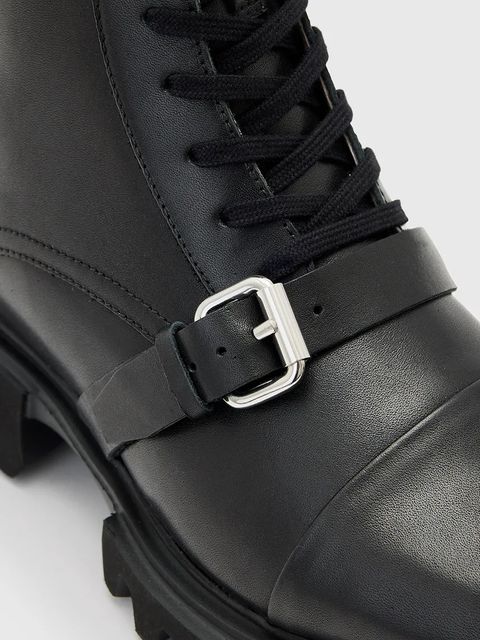 AllSaints workery skórzane Tori Boot damskie kolor czarny na płaskim obcasie W119FB