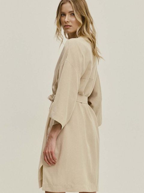 Answear.LAB sukienka z lnem kolor beżowy mini prosta