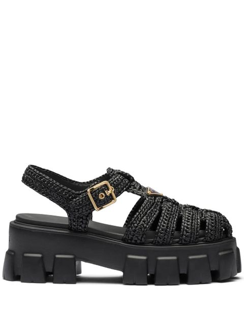 Prada caged flatform raffia sandals - Black - zdjęcie produktu nr 1