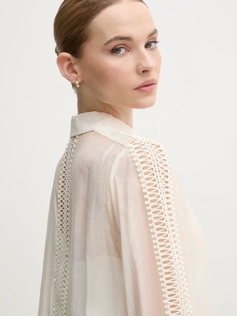 Marc Aurel koszula damska kolor beżowy regular z kołnierzykiem klasycznym 6285-1010-93403