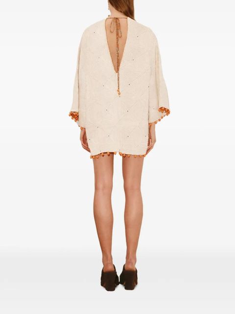 ALEMAIS Marva crochet pom-pom mini dress - Neutrals
