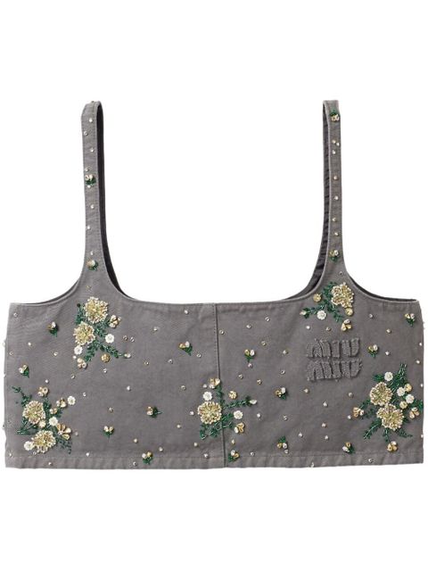 Miu Miu floral-embellished crop top - Grey - zdjęcie produktu nr 1