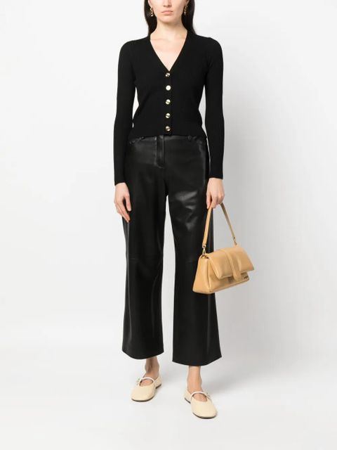 PINKO ribbed-knit V-neck wool cardigan - Black