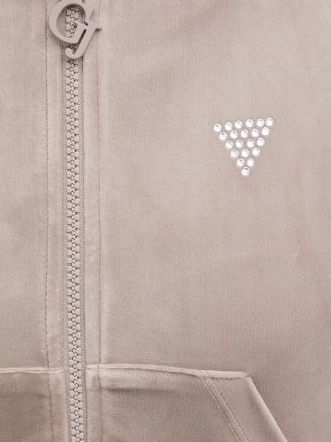 Guess bluza welurowa COUTURE damska kolor beżowy gładka V3BQ22 K0232