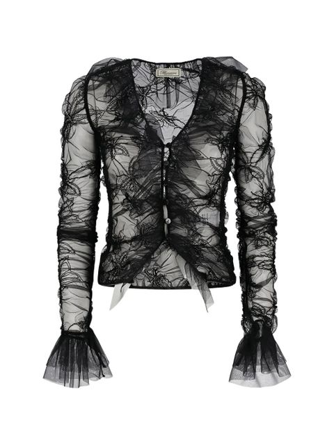 Blumarine ruffled net blouse - Black - zdjęcie produktu nr 1