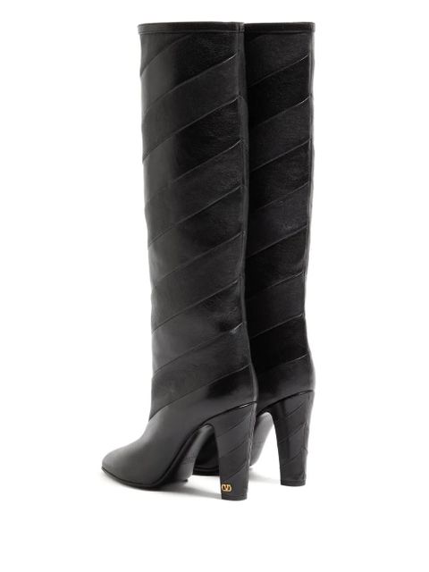 Valentino Garavani Rayons Nappa Boots with Chevron Pattern - Black
