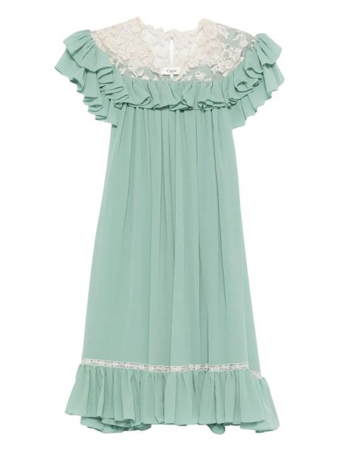 Chloé ruffled lace mini dress - Green - zdjęcie produktu nr 1