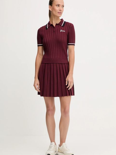 Guess spódnica z wełną SABINA kolor bordowy mini rozkloszowana V5BD02 Z1152 - zdjęcie produktu nr 2