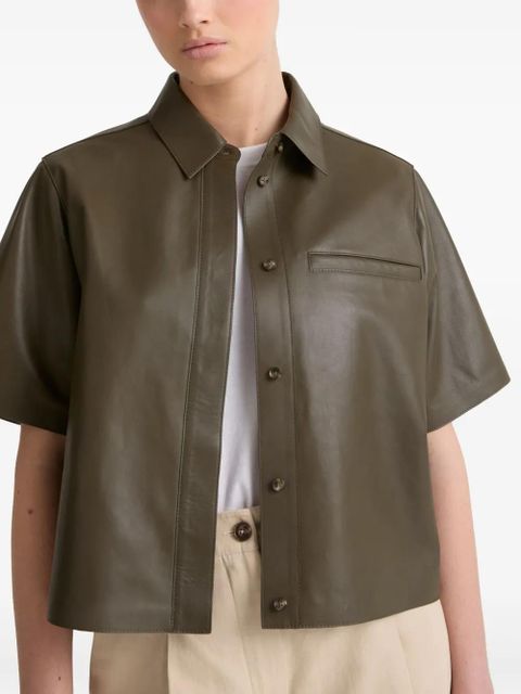Yves Salomon cropped leather overshirt - Green