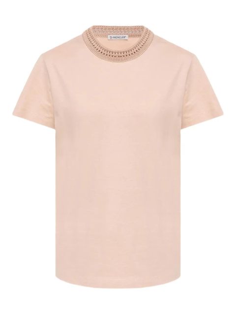 Moncler crochet-detail cotton T-shirt - Pink - zdjęcie produktu nr 1