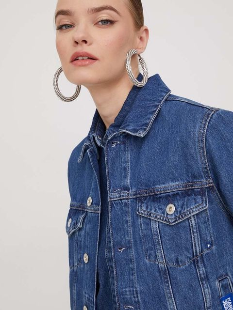 Karl Lagerfeld Jeans kurtka jeansowa damska kolor niebieski przejściowa