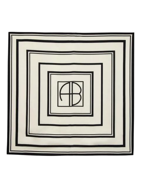 ANINE BING monogram geometric silk scarf - Neutrals - zdjęcie produktu nr 1
