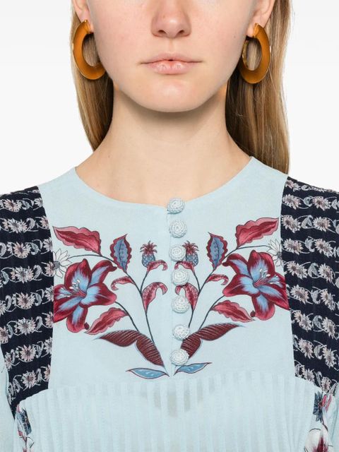 FARM Rio Marcelle floral-print pleated blouse - Blue