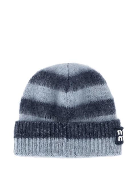 Miu Miu logo-patch striped-pattern beanie hat - Blue - zdjęcie produktu nr 2