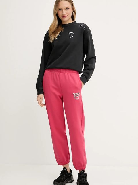 Pinko spodnie dresowe bawełniane damskie kolor czerwony z aplikacją 104790 A2G8 - zdjęcie produktu nr 2