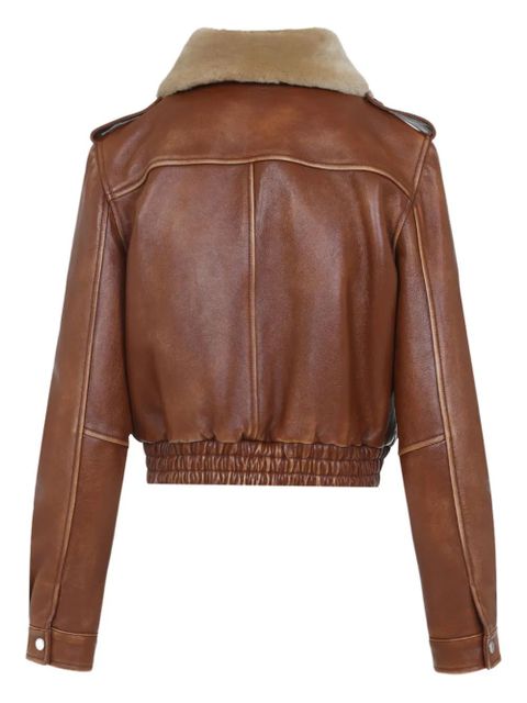 Miu Miu shearling-collar leather jacket - Brown - zdjęcie produktu nr 2