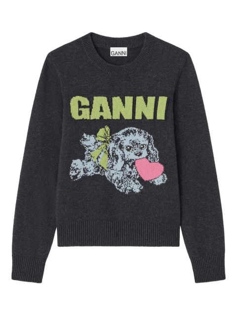 GANNI Puppy-logo crew-neck sweater - Grey - zdjęcie produktu nr 1
