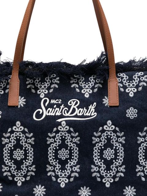 MC2 Saint Barth fringed-detail floral-embroidery tote bag - Blue