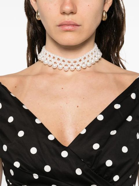 Self-Portrait polka-dot V-neck mini dress - Black