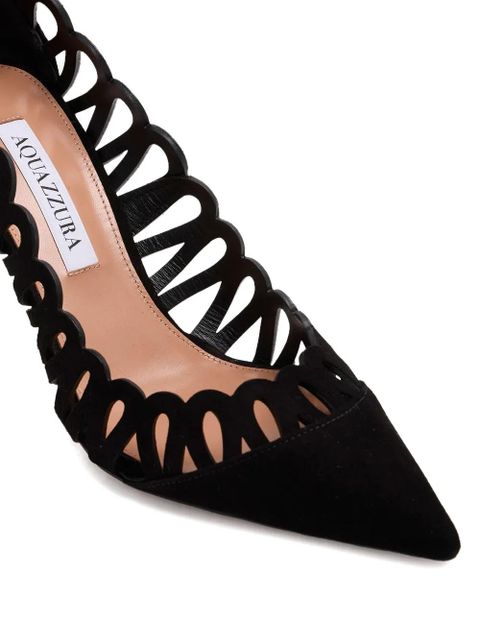 Aquazzura 85mm Peep cut-out suede pumps - Black