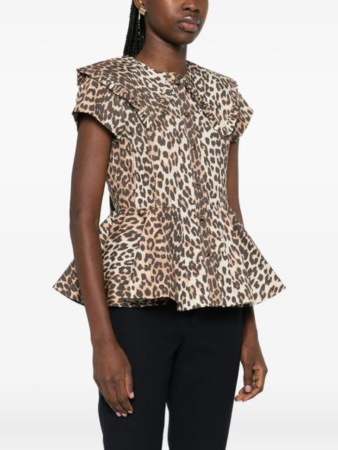 GANNI ruffled leopard-print top - Brown