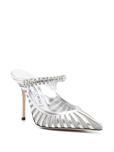 Jimmy Choo 100mm Bing crystal-embellished mules - Silver - zdjęcie produktu nr 2