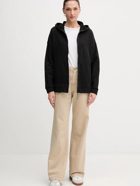 United Colors of Benetton bluza bawełniana damska kolor czarny z kapturem gładka 3UNID500R