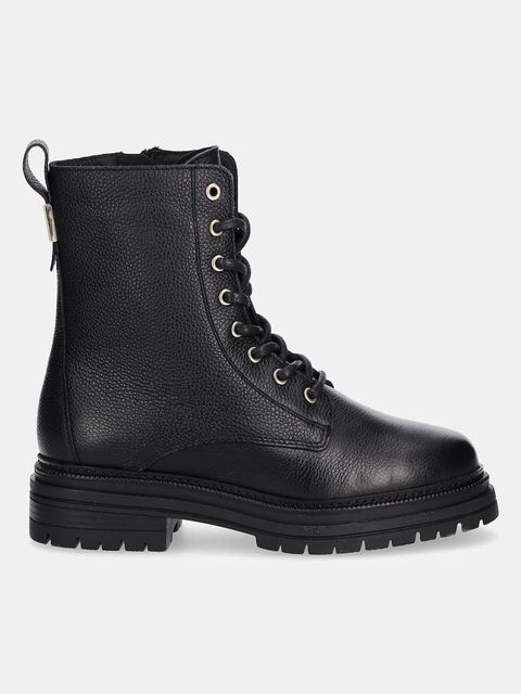 Tommy Hilfiger workery skórzane TH PLAQUE PEBBLE LACE BOOT damskie kolor czarny na platformie lekko ocieplone FW0FW08767