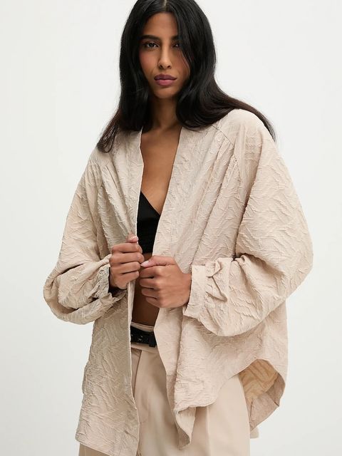 Answear.LAB narzutka z lnem kolor beżowy niezapinana gładka - zdjęcie produktu nr 1