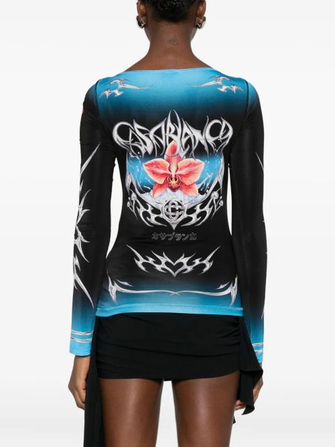 Casablanca orchid-print long-sleeve T-shirt - Black