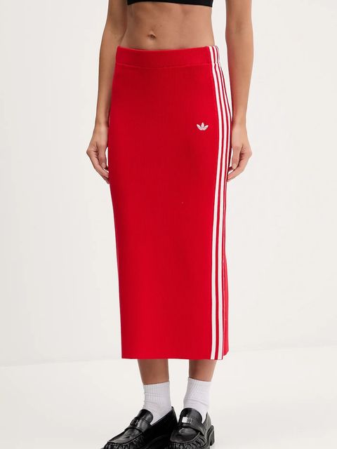 adidas Originals spódnica Knit 3s kolor czerwony midi prosta JW2660 - zdjęcie produktu nr 1