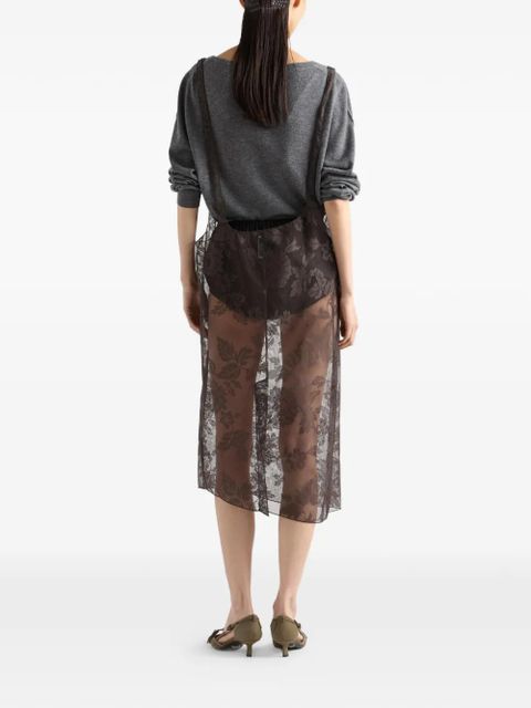 Prada chantilly lace midi-skirt with suspender straps - Brown