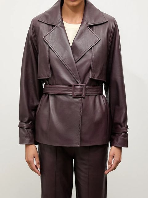 Answear.LAB kurtka skórzana kolor bordowy przejściowa