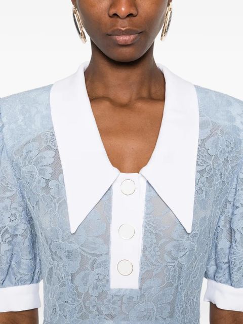 Rowen Rose puffy-sleeves lace midi dress - Blue