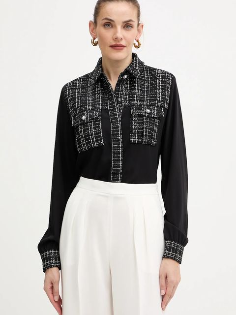 Guess koszula SANDRA damska kolor czarny regular z kołnierzykiem klasycznym W5BH55 W2382 - zdjęcie produktu nr 1