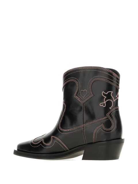 GANNI contrast-stitch ankle boots - Black