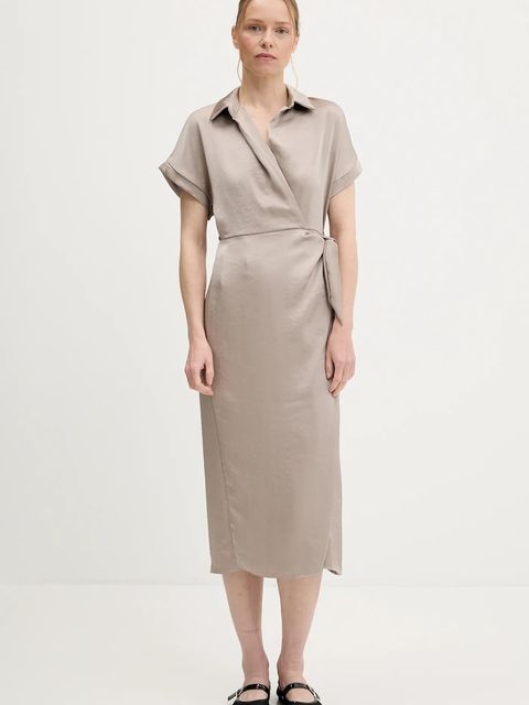 Answear.LAB sukienka kolor beżowy midi prosta