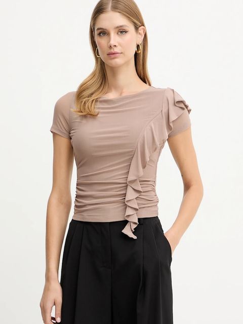 Guess bluzka VERDIANA damska kolor brązowy gładka W5YP08 KCZC2 - zdjęcie produktu nr 1