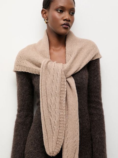 Answear.LAB szalik z wełną merino damski kolor beżowy gładki - zdjęcie produktu nr 1