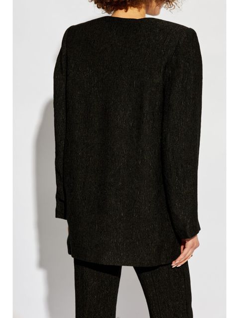 GANNI textured collarless jacket - Black