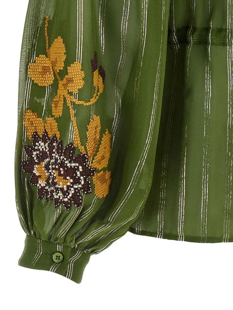 Valentino Garavani embroidered tassel silk blouse - Green