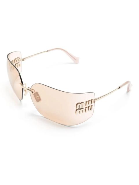 Miu Miu Eyewear logo-plaque wraparound-frame sunglasses - Gold - zdjęcie produktu nr 2