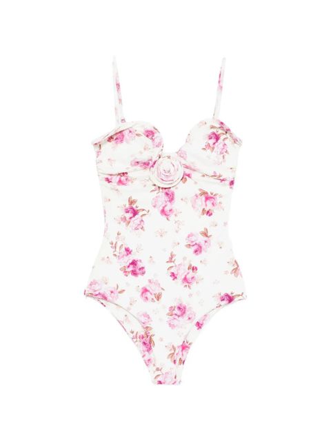 Magda Butrym floral-print rose-appliqué swimsuit - Neutrals - zdjęcie produktu nr 1