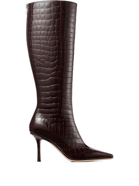 Jimmy Choo 85mm Agathe croc-embossed boots - Brown - zdjęcie produktu nr 1