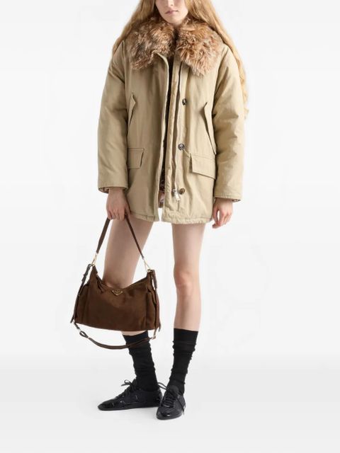 Prada large Explore suede-leather shoulder bag - Brown