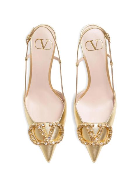 Valentino Garavani VLogo Signature slingback pumps in laminated nappa leather 80mm - Gold