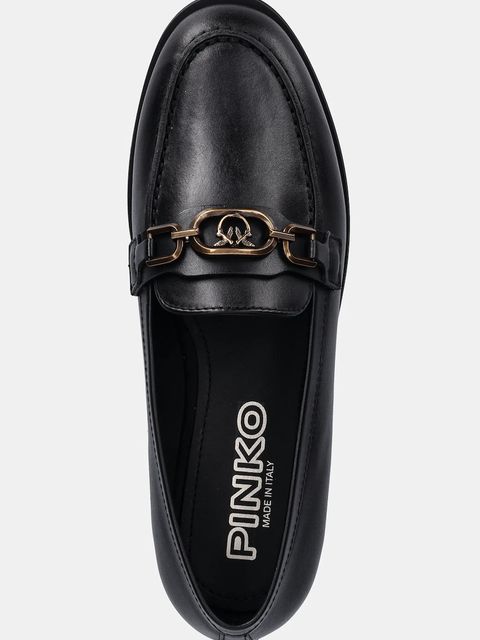 Pinko mokasyny skórzane Naty 05 damskie kolor czarny na płaskim obcasie SD0541P001Z99