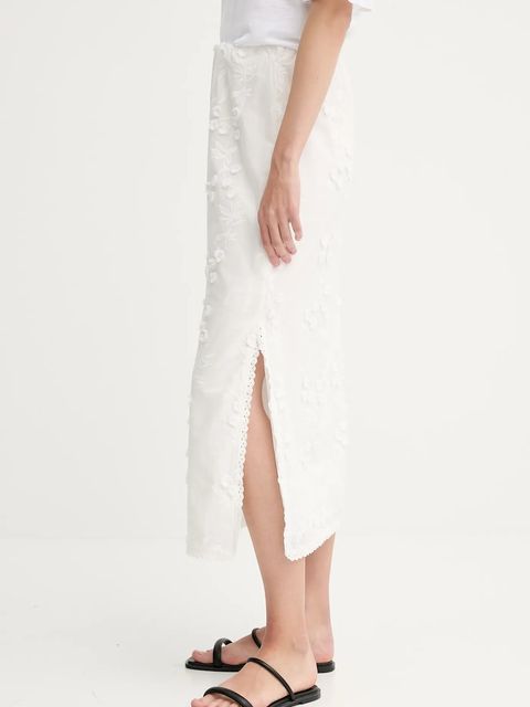 MUNTHE spódnica bawełniana URSA kolor biały midi prosta 255121025522